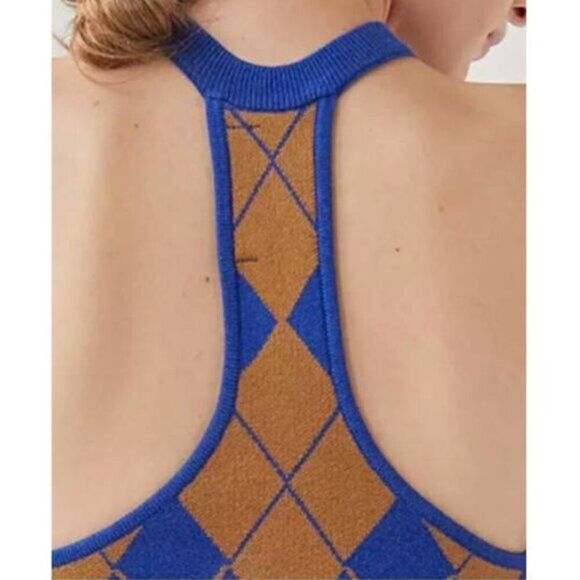 UO Women's Sweater‎ Halter Bodycon Mini Dress Printed Knit Stretch Blue Medium - Picture 3 of 5